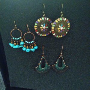 3 pairs Bohemiam earrings
